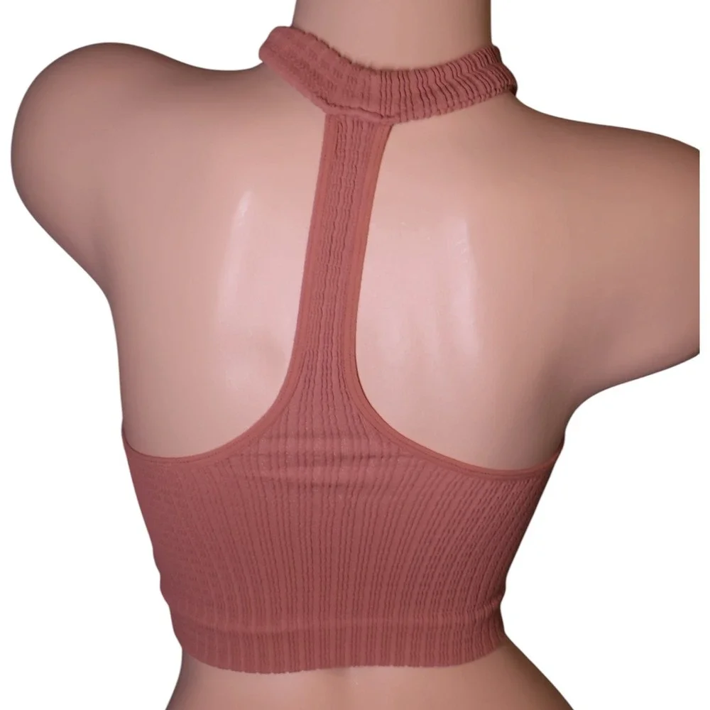 Intimately Free People XS/S Dusty Rose Ribbed Halter Crop Tank‎ Boho Open Back